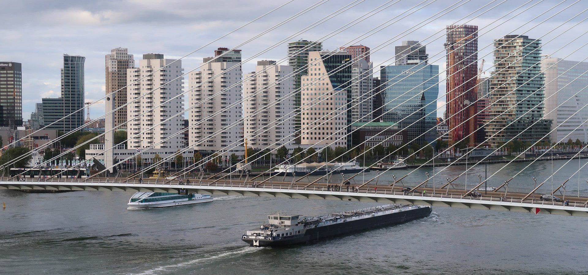 De skyline van Rotterdam met de Erasmusbrug